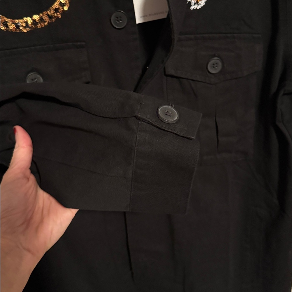 Blue B tiger sequin black brown utility denim jacket size large - Picture 6 of 8